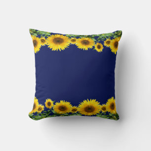 Cojín Decorativo Hermosos girasoles amarillos en azul marino