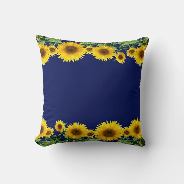 Cojín Decorativo Hermosos girasoles amarillos en azul marino (Anverso)