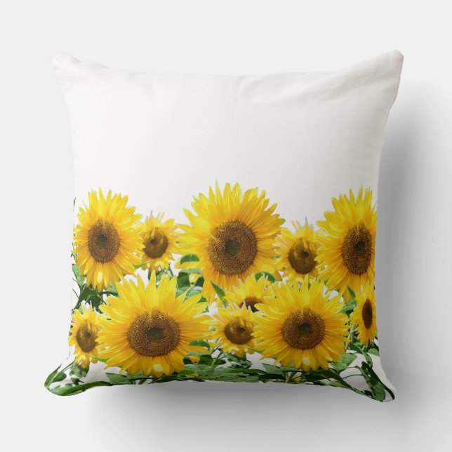 Cojín Decorativo Hermosos girasoles amarillos en blanco (Anverso)