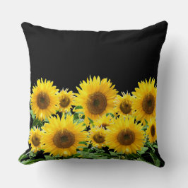 Cojín Decorativo Hermosos girasoles amarillos en negro