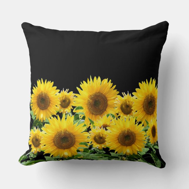 Cojín Decorativo Hermosos girasoles amarillos en negro (Anverso)