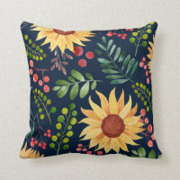 Hermosos girasoles y berries acuarela