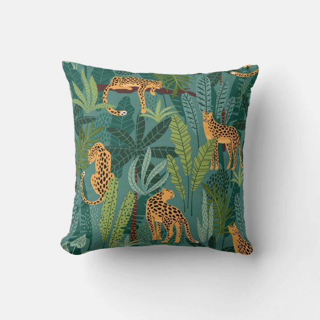 Cojín Decorativo Hermosos Leopardos Y Cuevas Tropicales (Anverso)