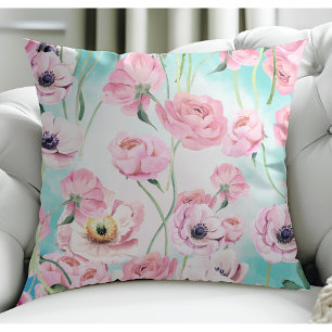 Cojín Decorativo Hermosos Rosas de flores rosadas con cielo azul