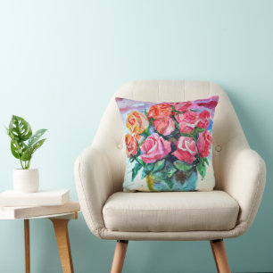 Cojín Decorativo hermosos rosas en un jarrón