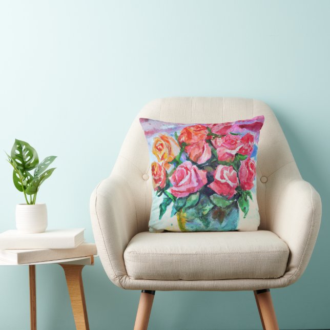 Cojín Decorativo hermosos rosas en un jarrón (Silla)