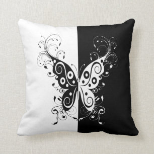 Cojín Decorativo Hermosos y elegantes remolinos de mariposas en bla
