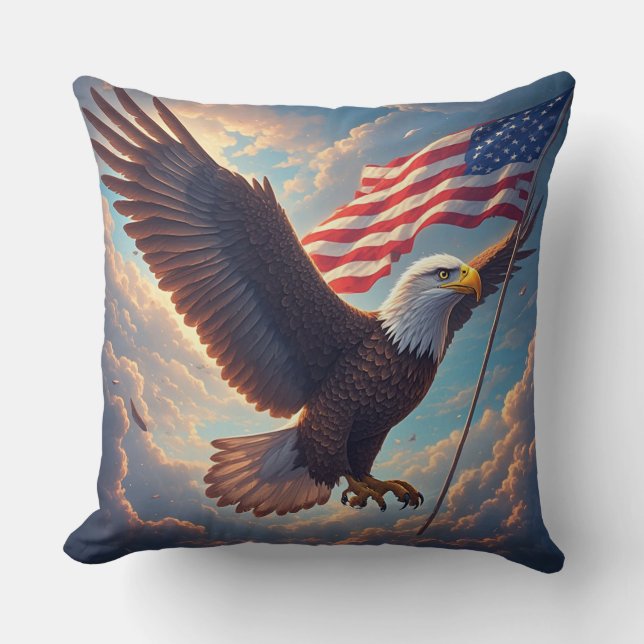 Cojín Decorativo Heroic Eagle Floating American Flag Patriotic (Anverso)