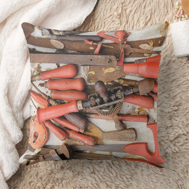 Cojín Decorativo Herramientas Herramienta Antiguo Hombre Rojo Rústi (Manta)