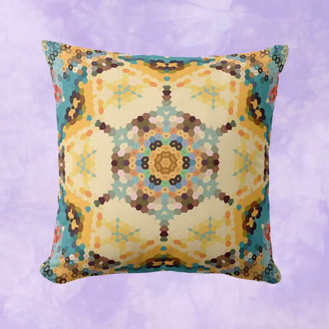 Cojín Decorativo Hex Mandala Amarillo y Azul (Subido por el creador)