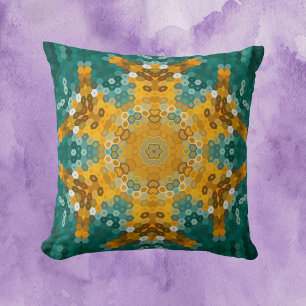 Cojín Decorativo Hex Mandala azul y amarillo
