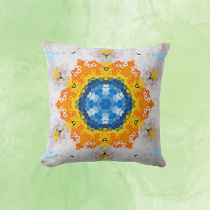 Cojín Decorativo Hex Mandala Naranja amarillo azul y blanco
