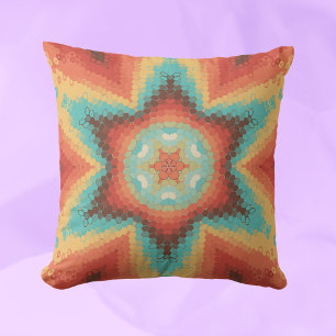Cojín Decorativo Hex Mandala Naranja azul y amarillo