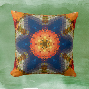 Cojín Decorativo Hex Mandala Naranja azul y rojo