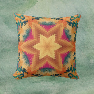 Cojín Decorativo Hex Mandala Naranja azul y rosa