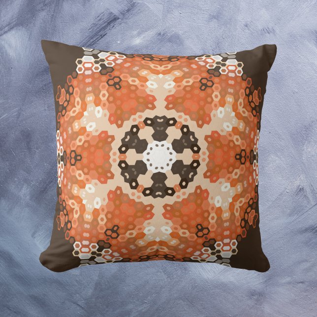 Cojín Decorativo Hex Mandala Naranja Blanco y Marrón (Subido por el creador)