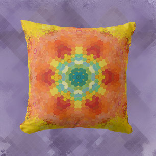 Cojín Decorativo Hex Mandala Naranja Rojo amarillo y azul