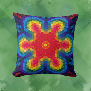 Cojín Decorativo Hex Mandala Rojo Amarillo y Azul