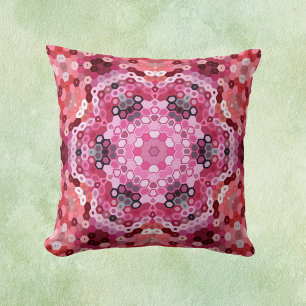Cojín Decorativo Hex Mandala Rojo rosa y Blanco