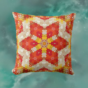 Cojín Decorativo Hex Mandala rojo y amarillo