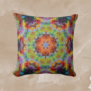 Cojín Decorativo Hex Mandala Rosa verde y Naranja