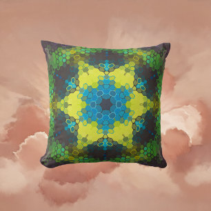 Cojín Decorativo Hex Mandala Verde Amarillo y Azul