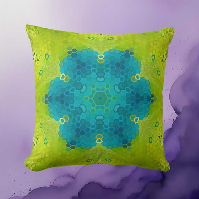 Cojín Decorativo Hex Mandala Verde y Azul (Subido por el creador)
