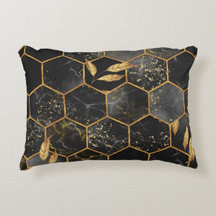 Cojín Decorativo Hexagón de Mármol, Textura de las hojas de oro.