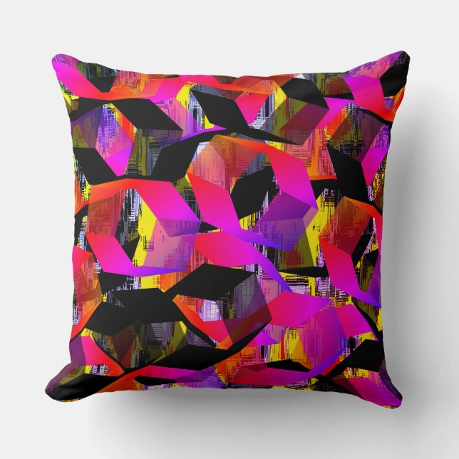 Cojín Decorativo Hexagones negros y rosas en imágenes pixeladas (Anverso)