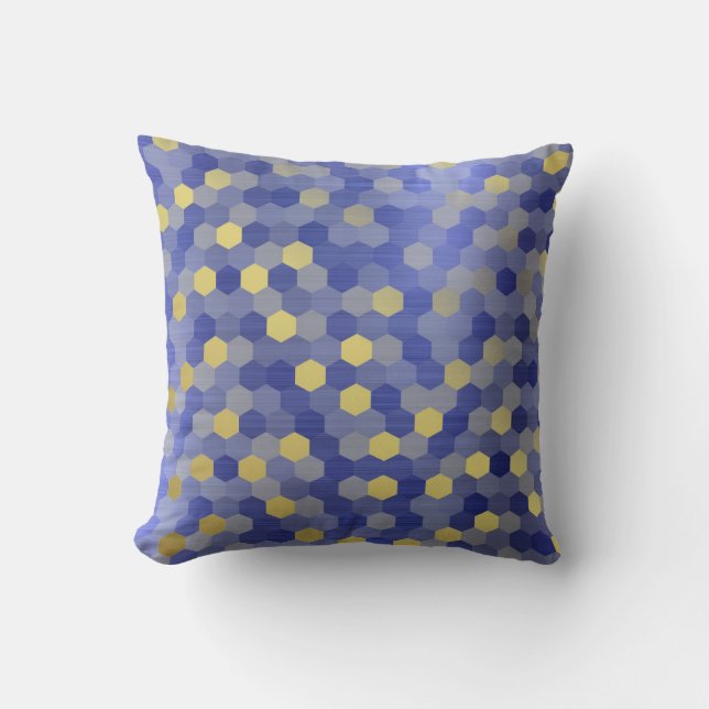 Cojín Decorativo Hexágono azul de zafiro dorado amarillo (Anverso)