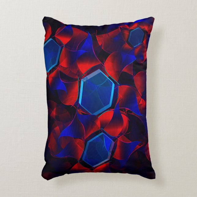 Cojín Decorativo hexágono azul mezclado con curvas rojas superpuest (Frente (Vertical))