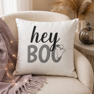 Cojín Decorativo Hey Boo Gris Fantasma Negro Blanco Neutral