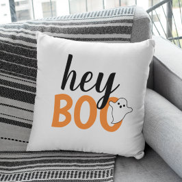 Cojín Decorativo Hey Boo Naranja White Funny Fantasma Halloween