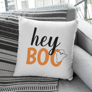 Cojín Decorativo Hey Boo Naranja White Funny Fantasma Halloween