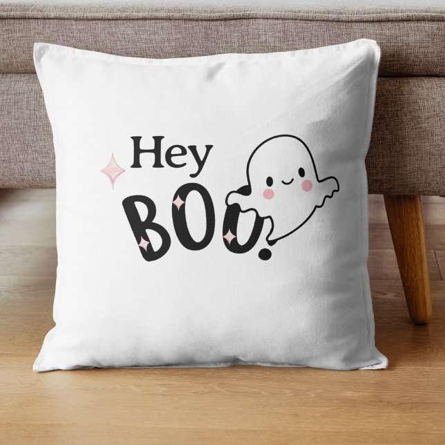 Cojín Decorativo Hey Boo Negro y Rosa Funny Fantasma Halloween (Subido por el creador)