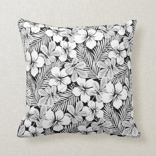 Cojín Decorativo hibisco blanco y hojas de palma