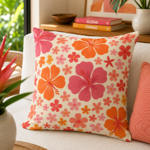 Cojín Decorativo Hibisco Floral Tropical Retro