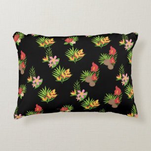 Cojín Decorativo Hibisco Hawaiano Floral Tropical sobre Negro