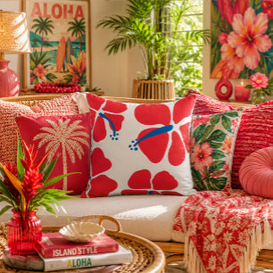 Cojín Decorativo Hibisco rojo minimalista y moderno