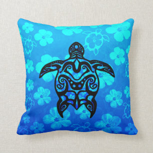 Cojín Decorativo Hibisco tribal de la tortuga