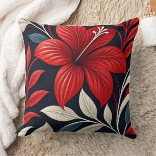 Cojín Decorativo Hibisco Tropical Floral Rojo Intenso