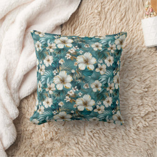 Cojín Decorativo Hibisco Tropical Floral Teal