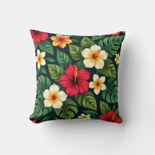 Cojín Decorativo Hibisco Tropical Patrón Monstera