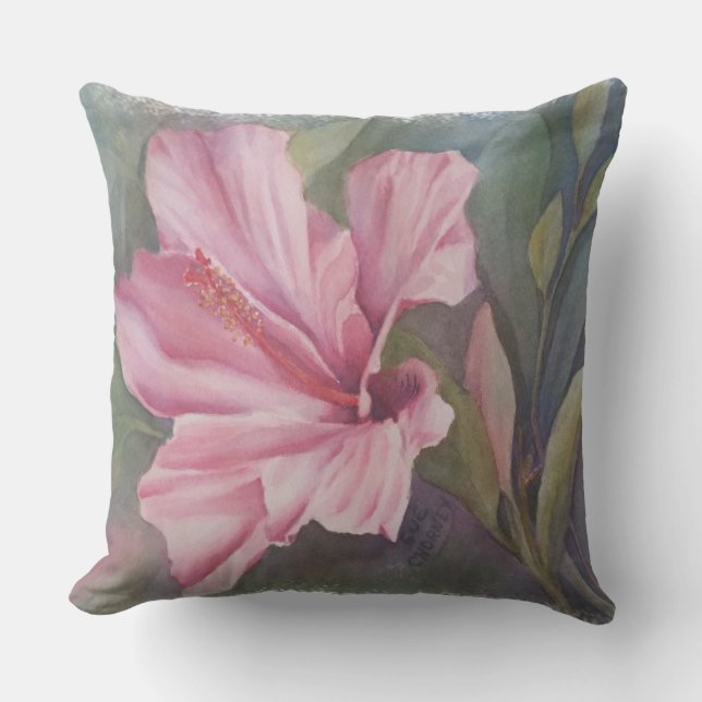 COJÍN DECORATIVO HIBISCO TROPICAL PINK AL AIRE LIBRE (Anverso)