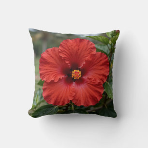 Cojín Decorativo Hibisco Tropical Rojo Vibrante Floración