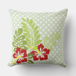 Cojín Decorativo Hibisco Tropical sobre Patrón de Lunares