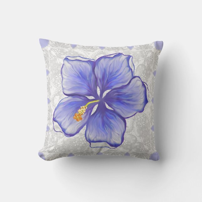 Cojín Decorativo Hibiscus & lace BLUE (Anverso)