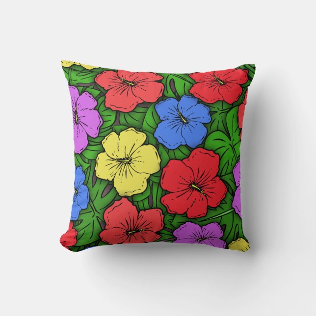 Cojín Decorativo Hibiscus & Monstera #4 (Anverso)