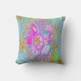 Cojín Decorativo Hibiscus psicodélico de rosa caliente y ultraviole