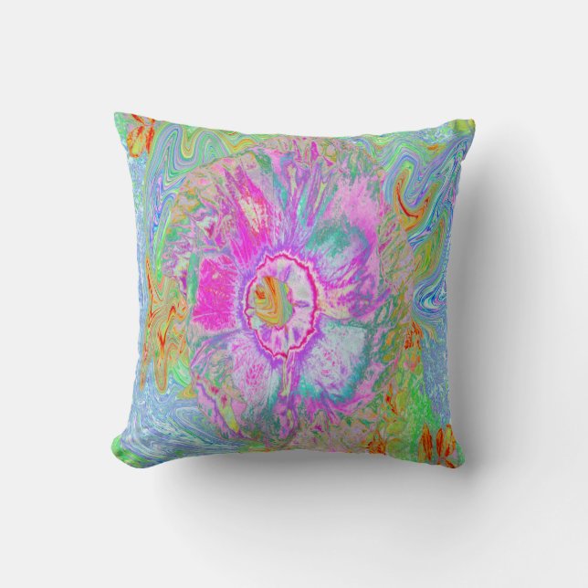 Cojín Decorativo Hibiscus psicodélico de rosa caliente y ultraviole (Anverso)